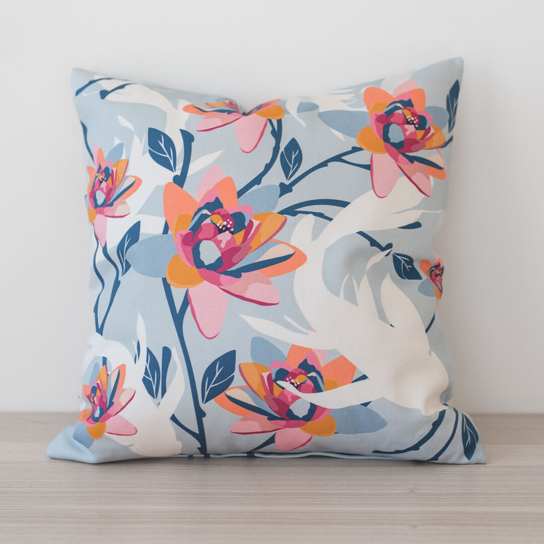 Colourful cushion cover with koi fish and flowers by Alisa Textile