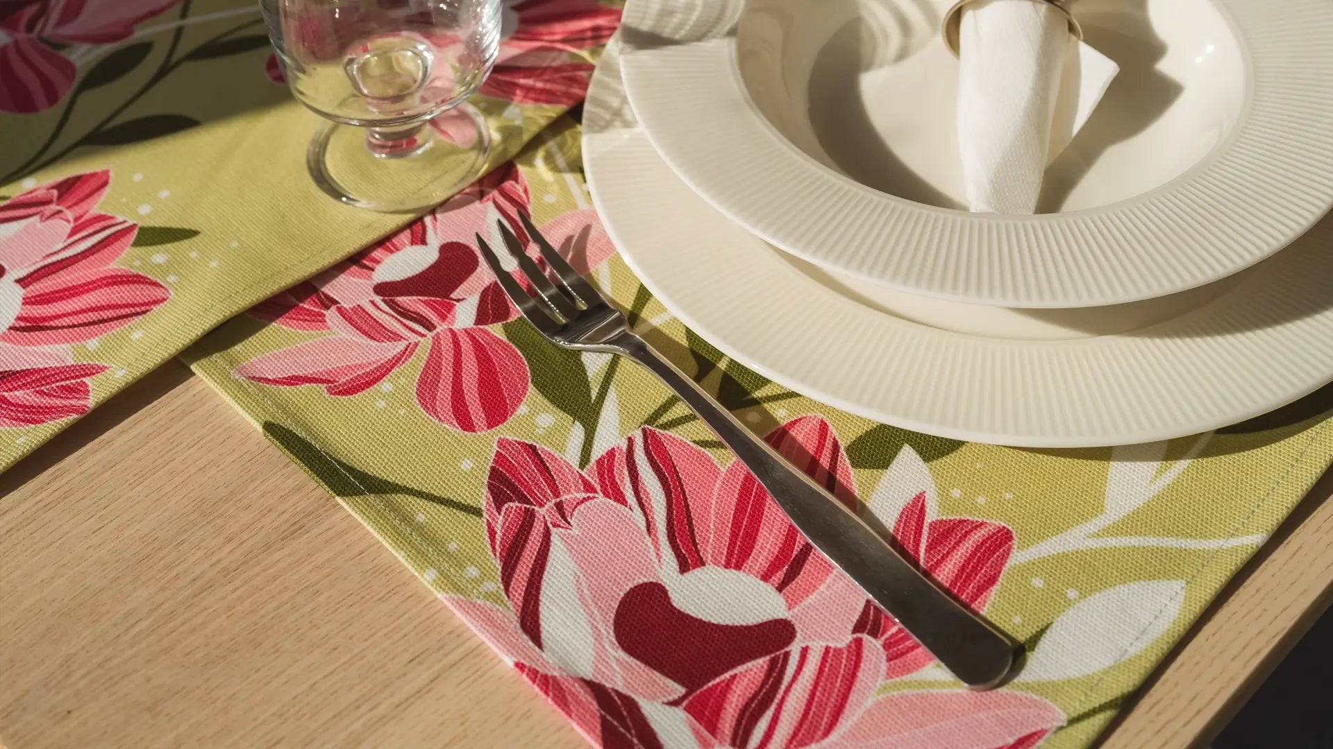 Morning Blush Table Linen Set by Alisa Textile Home Decor. 100% Organic Cotton