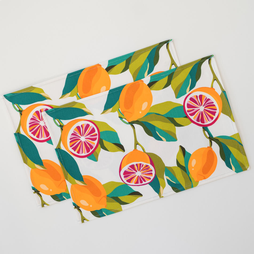 Pink Lemons Placemats Set of 2 by Alisa Textile